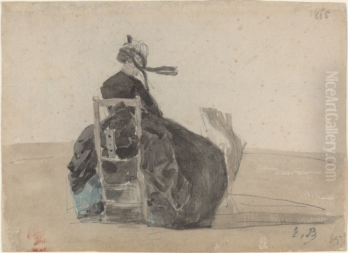 Seated Lady in Black, Trouville Oil Painting by Eugene Louis Boudin