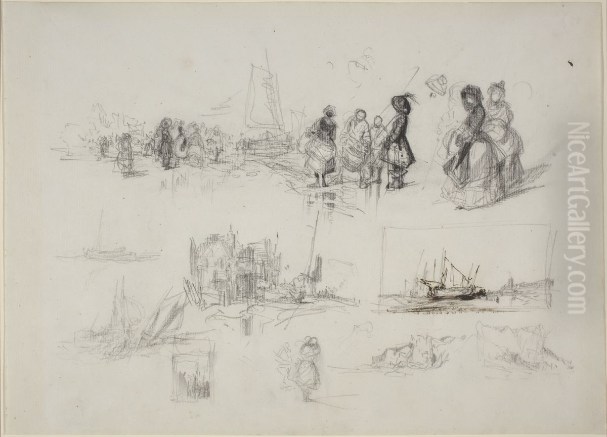Seaside Studies Oil Painting by Eugene Isabey