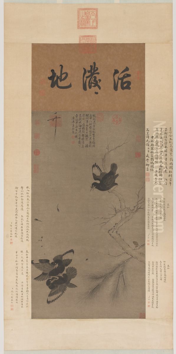 Fighting Mynah Birds Oil Painting by Emperor Huizong of Song
