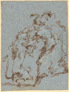 An Elegantly Dressed Woman Struggling with a Lion