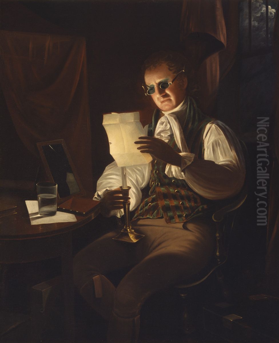 Man Reading by Candlelight Oil Painting by Rembrandt Peale