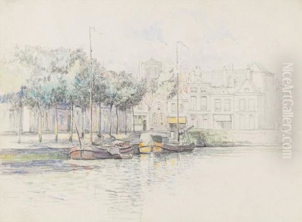 On a Dutch canal Oil Painting by Bertha Schrader