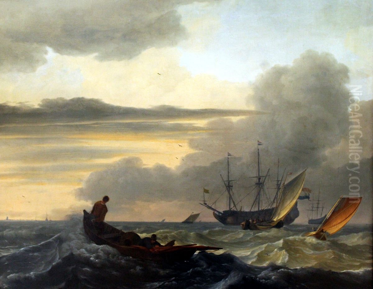 Ships on Choppy Seas Oil Painting by Ludolf Bakhuizen