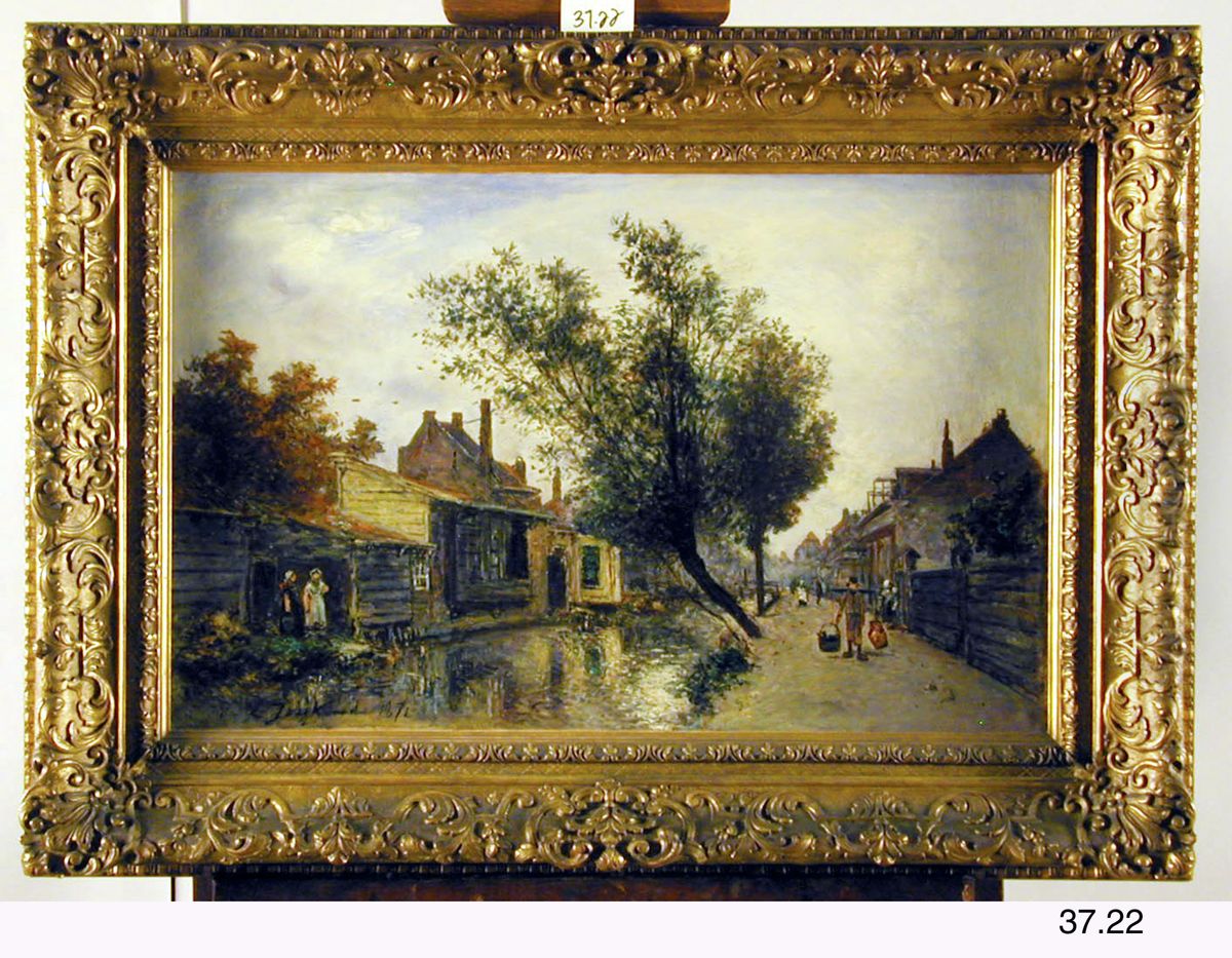 Village Street with a Canal Oil Painting by Johan Jongkind