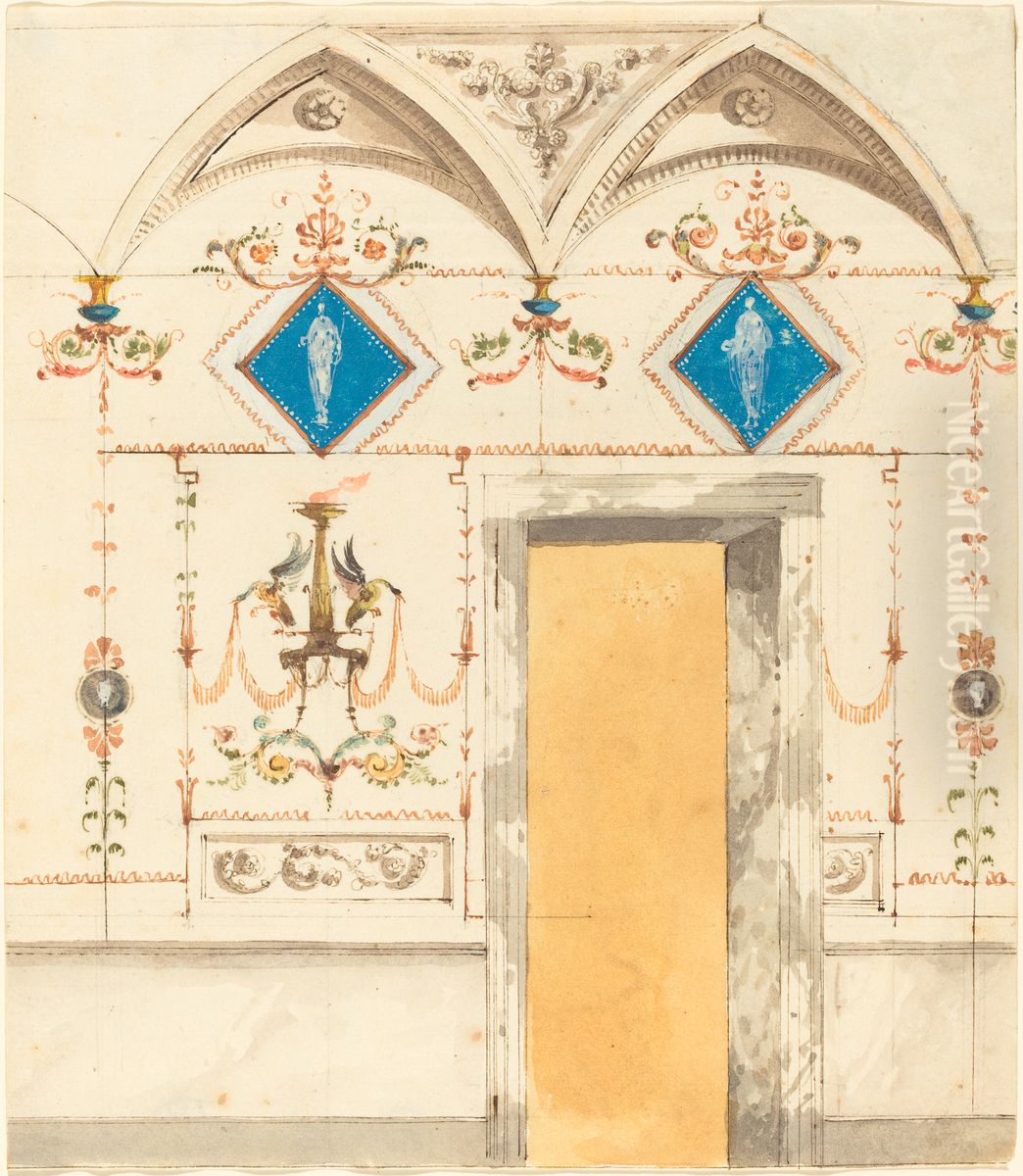 Pompeiian Wall Decoration Oil Painting by Giuseppe Bernardino Bison