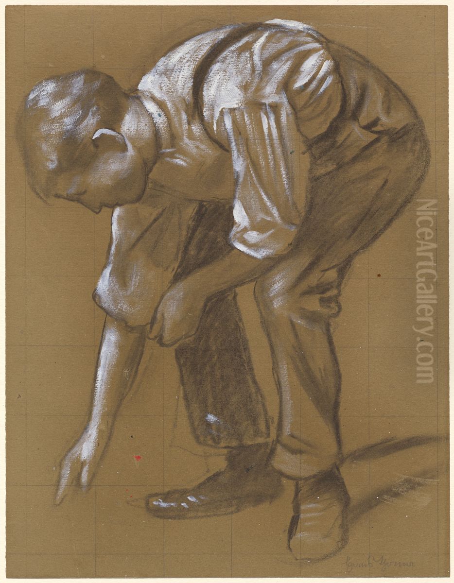 A Man Bending Over Oil Painting by Hans Thoma