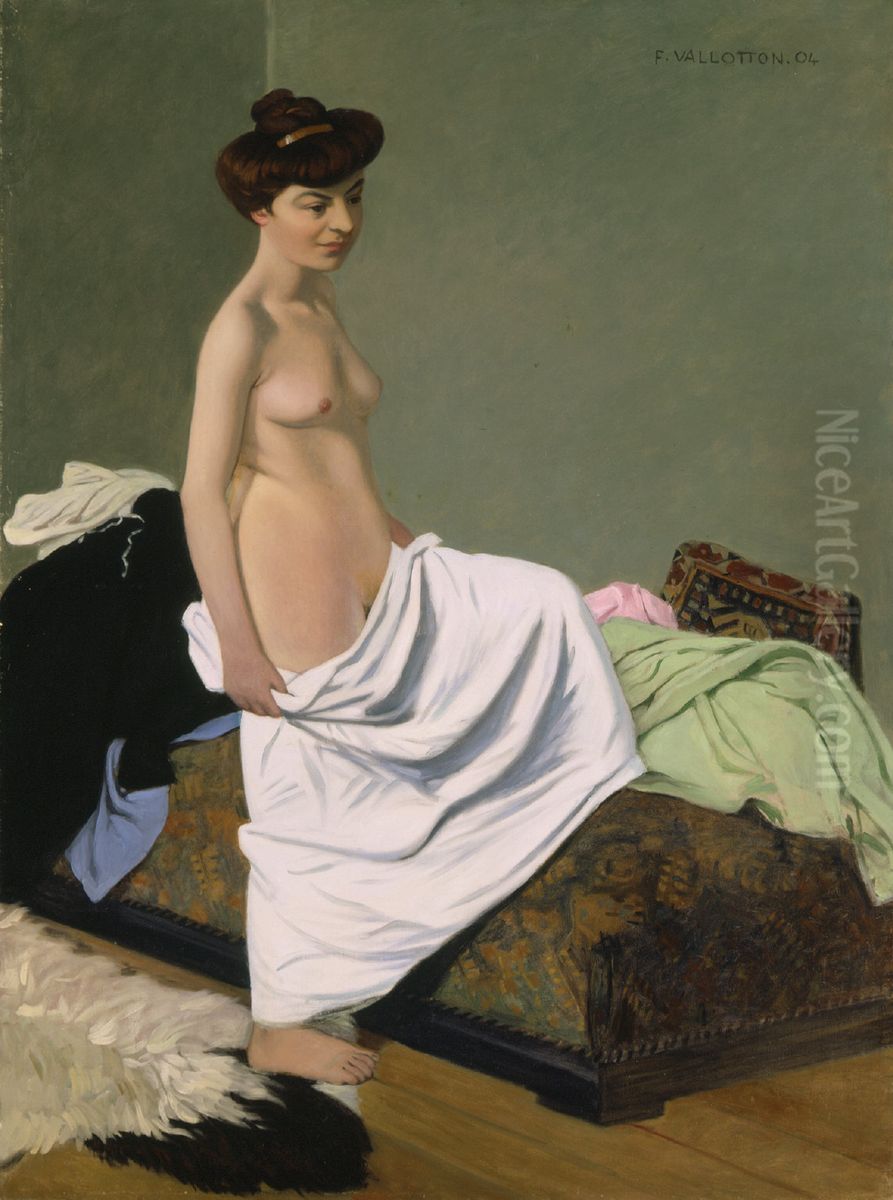 Standing Nude Holding Gown on Her Knee Oil Painting by Felix Vallotton