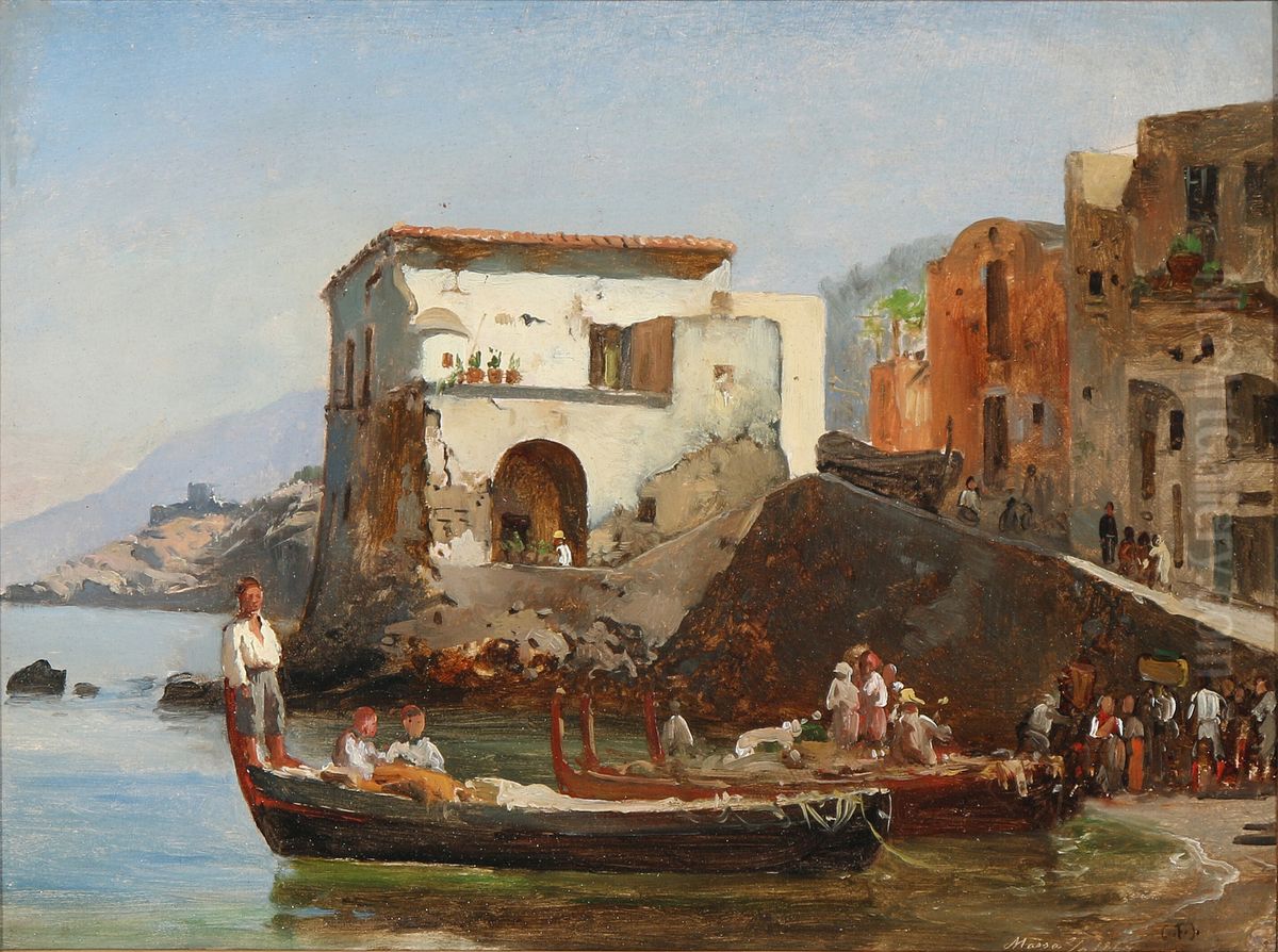 Coastal view from Massa, Italy. Oil Painting by Carl Frederik Sorensen