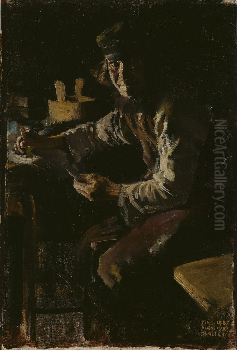 Mending fishing nets (Sauna Juonas, study for the painting 