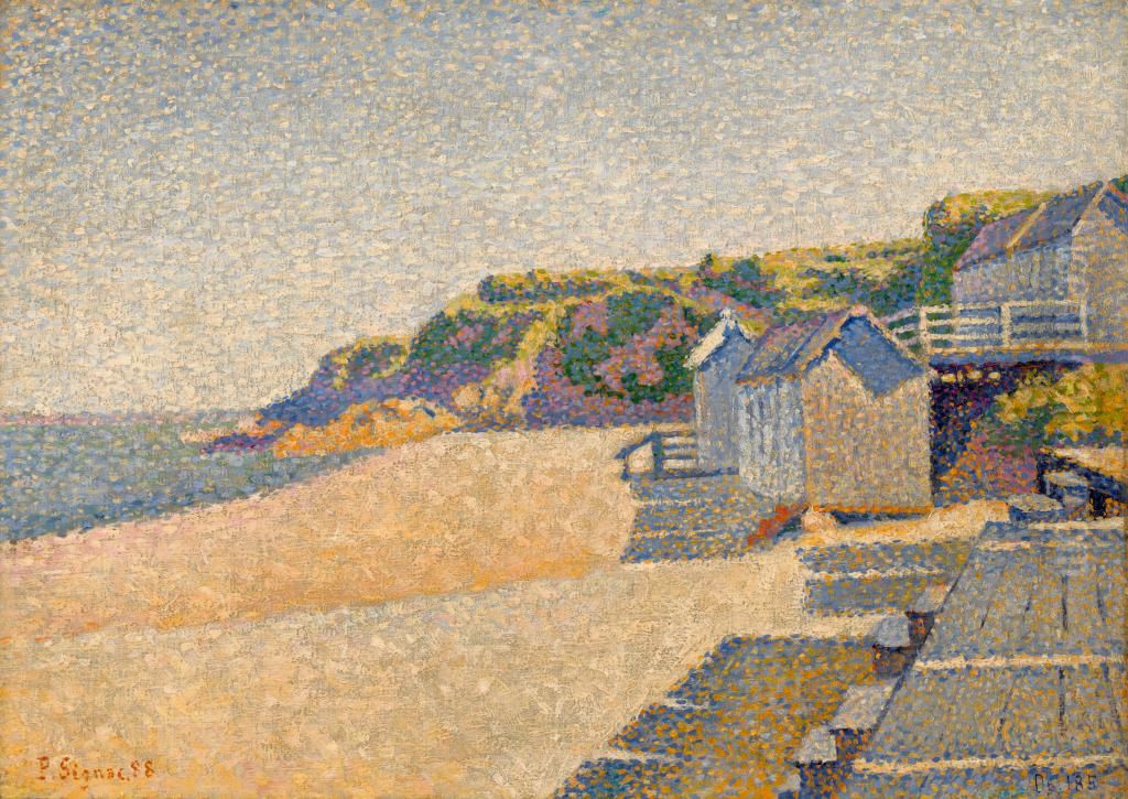 Portrieux, The Bathing Cabins, Opus 185 (Beach of the Countess) Oil Painting by Paul Signac