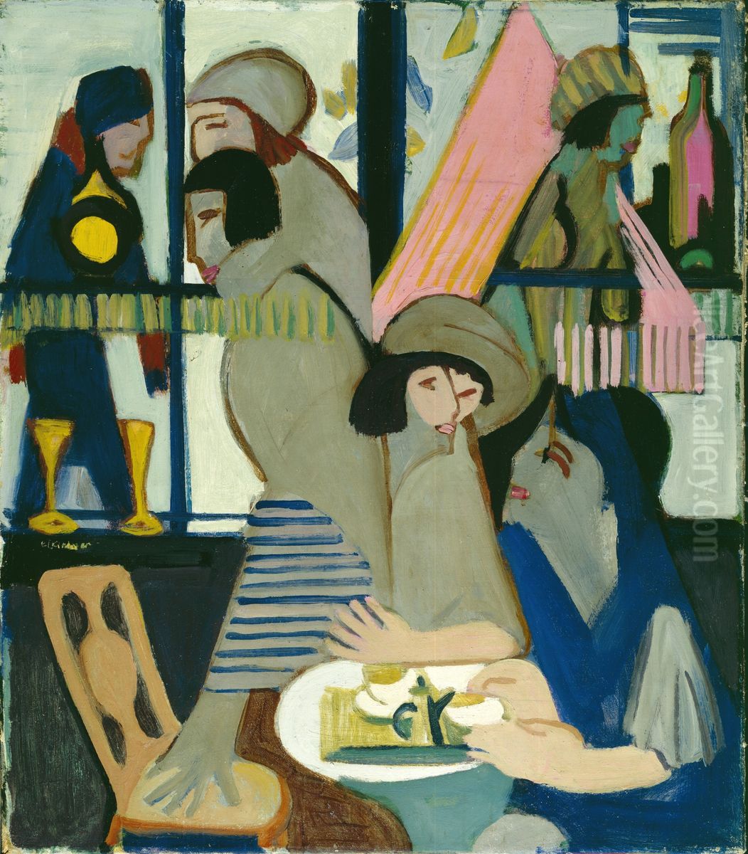 Cafe Oil Painting by Ernst Ludwig Kirchner