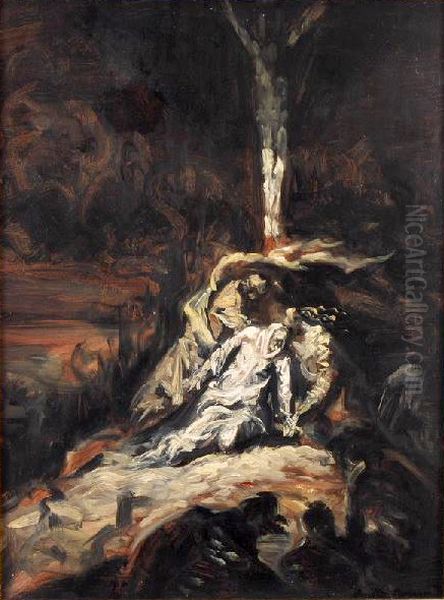 Le Christ en croix, ou La Vierge au pied de la Croix Oil Painting by Emile Bernard