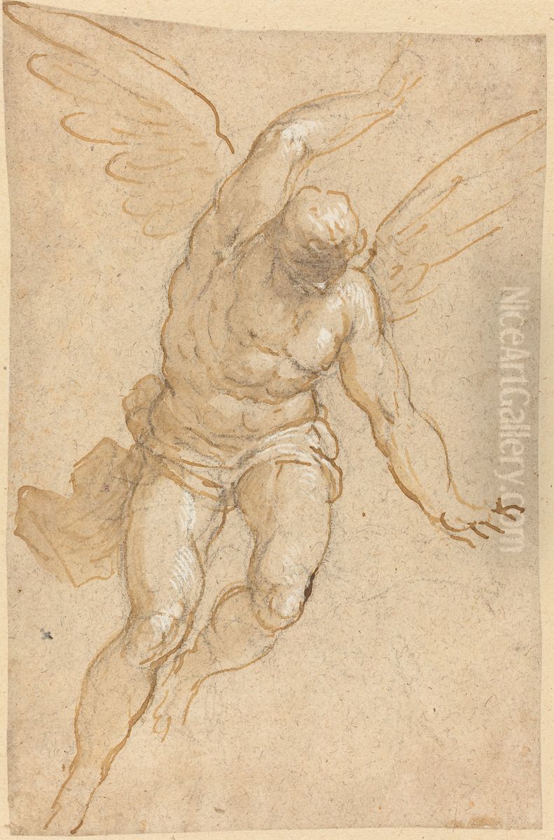 A Flying Angel Oil Painting by Palma il Giovane