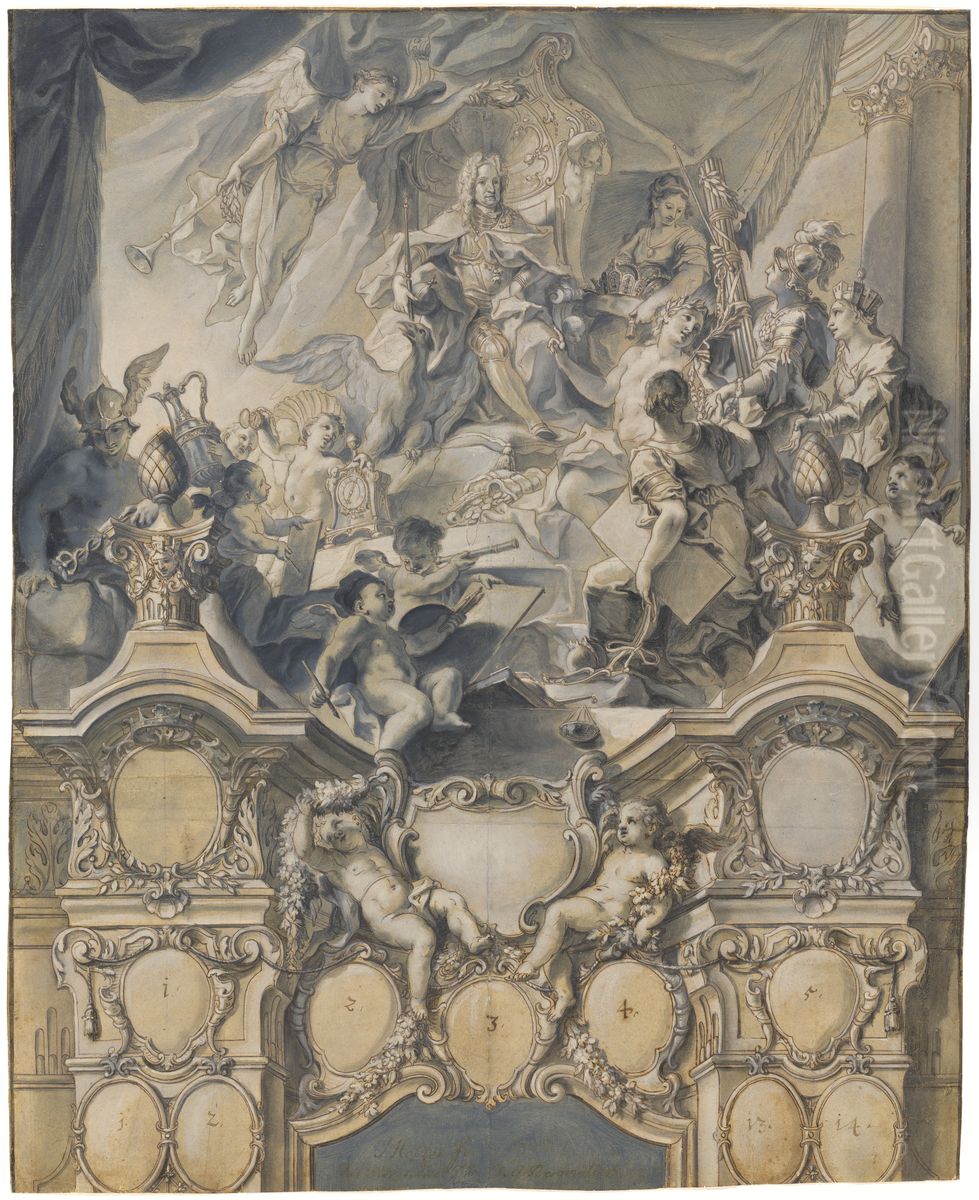 The Arts and Powers Pay Homage to Emperor Charles VI Oil Painting by Johann Evangelist Holzer