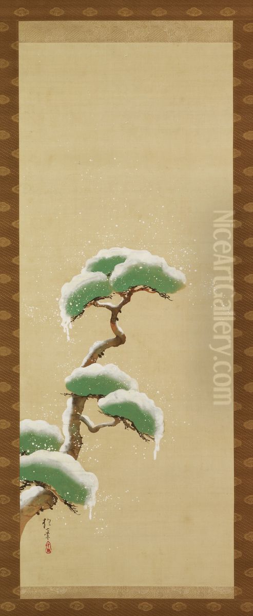 Snow Clad Pine Oil Painting by Sakai Hoitsu