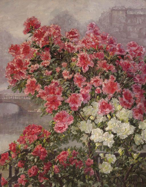 Bluhende Azaleen an der Seine in Paris Oil Painting by Hildegard Lehnert