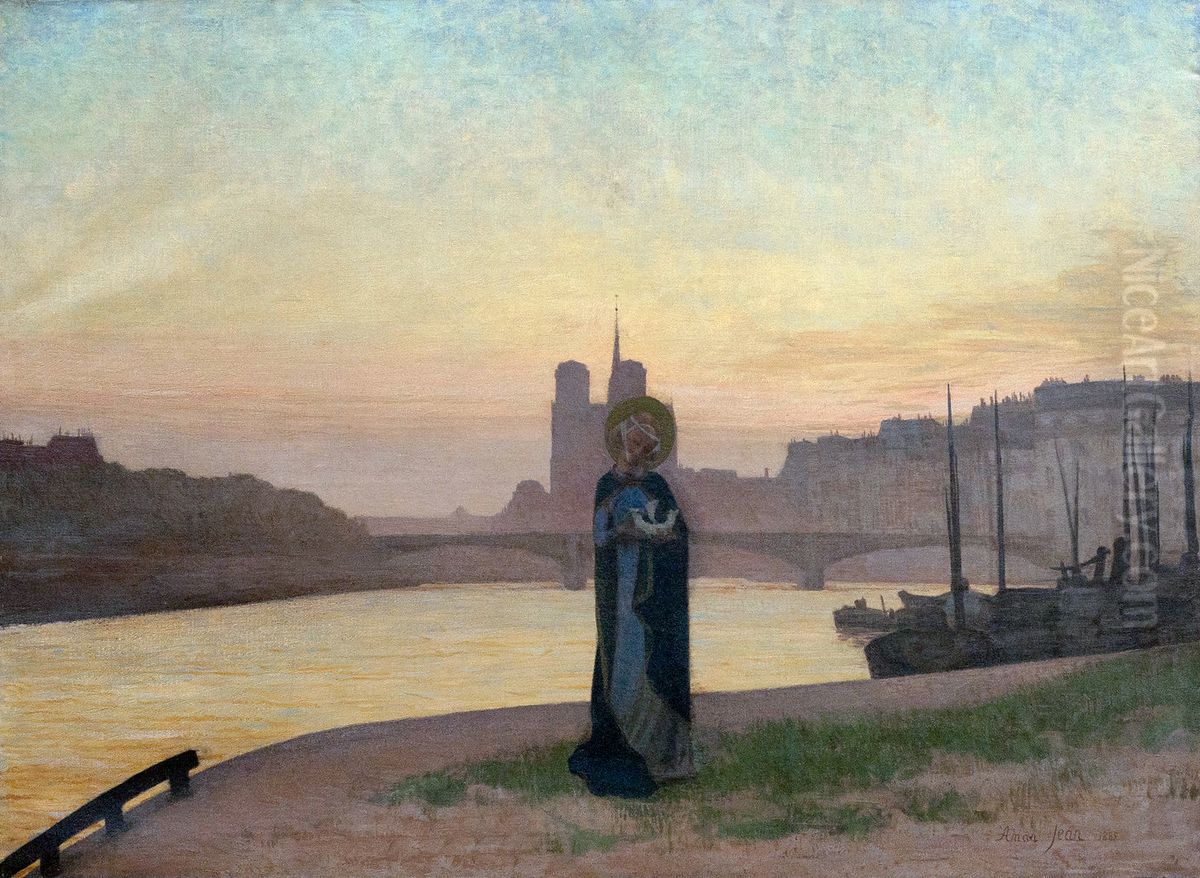 Sainte Genevieve devant Paris Oil Painting by Edmond-Francois Aman-Jean