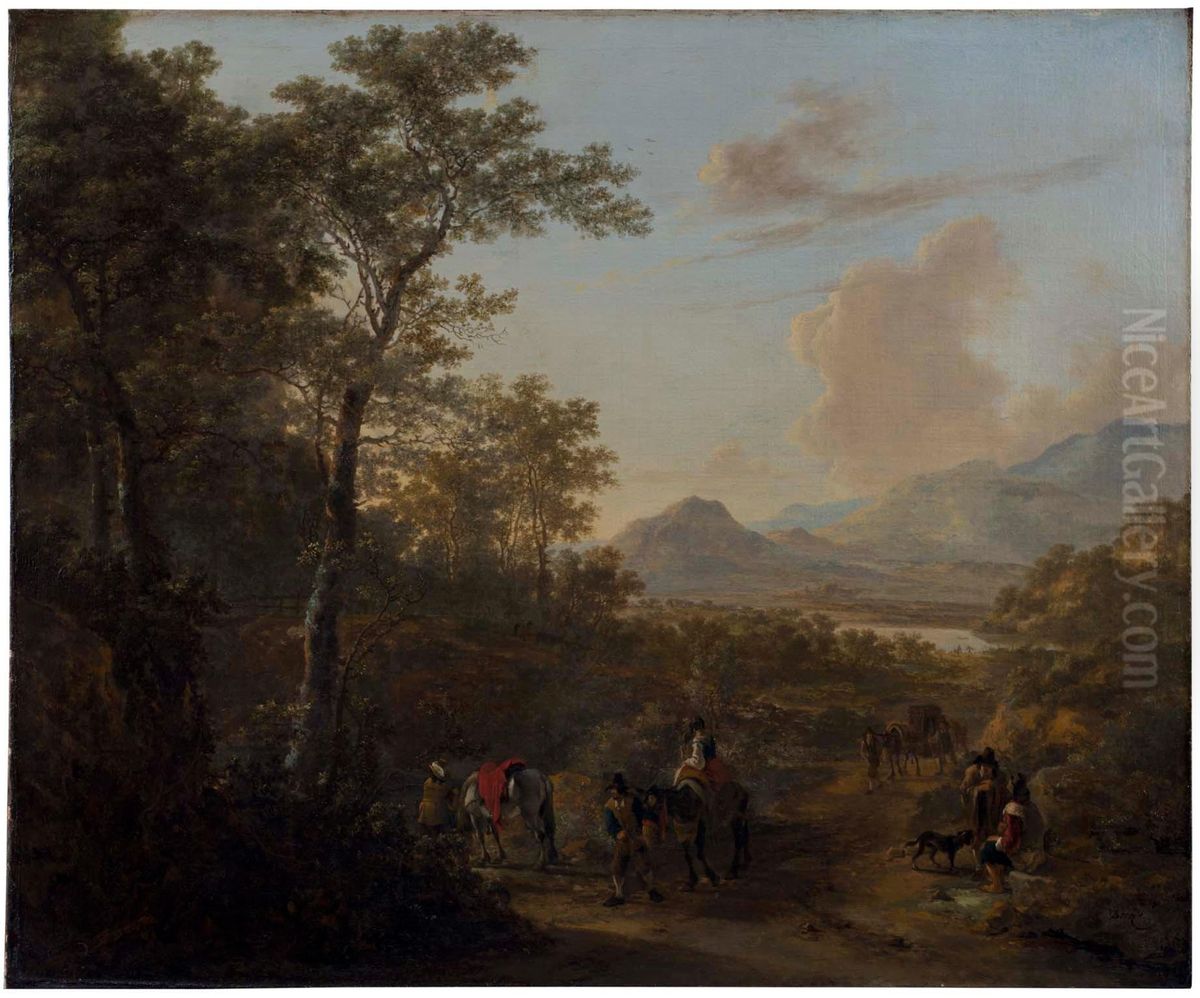 Travelers in an Italian Landscape Oil Painting by Jan Both