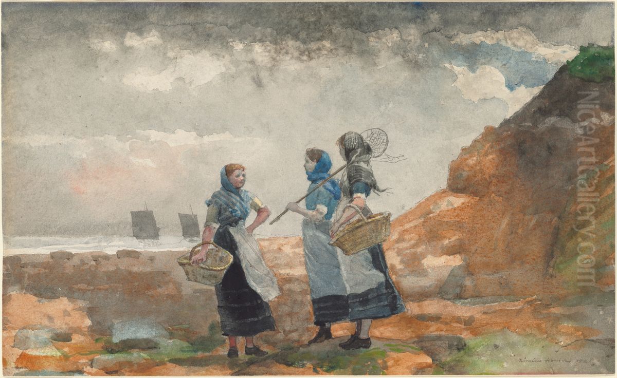 Three Fisher Girls, Tynemouth Oil Painting by Winslow Homer