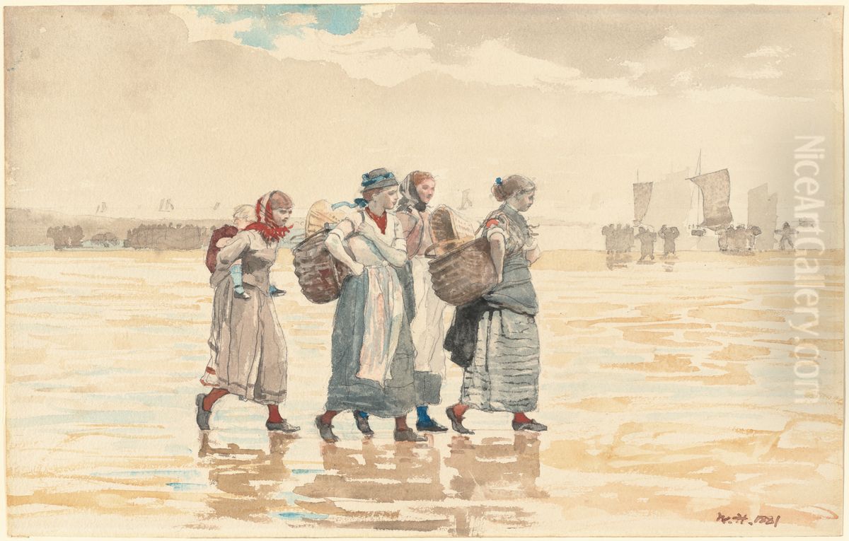 Four Fishwives on the Beach Oil Painting by Winslow Homer