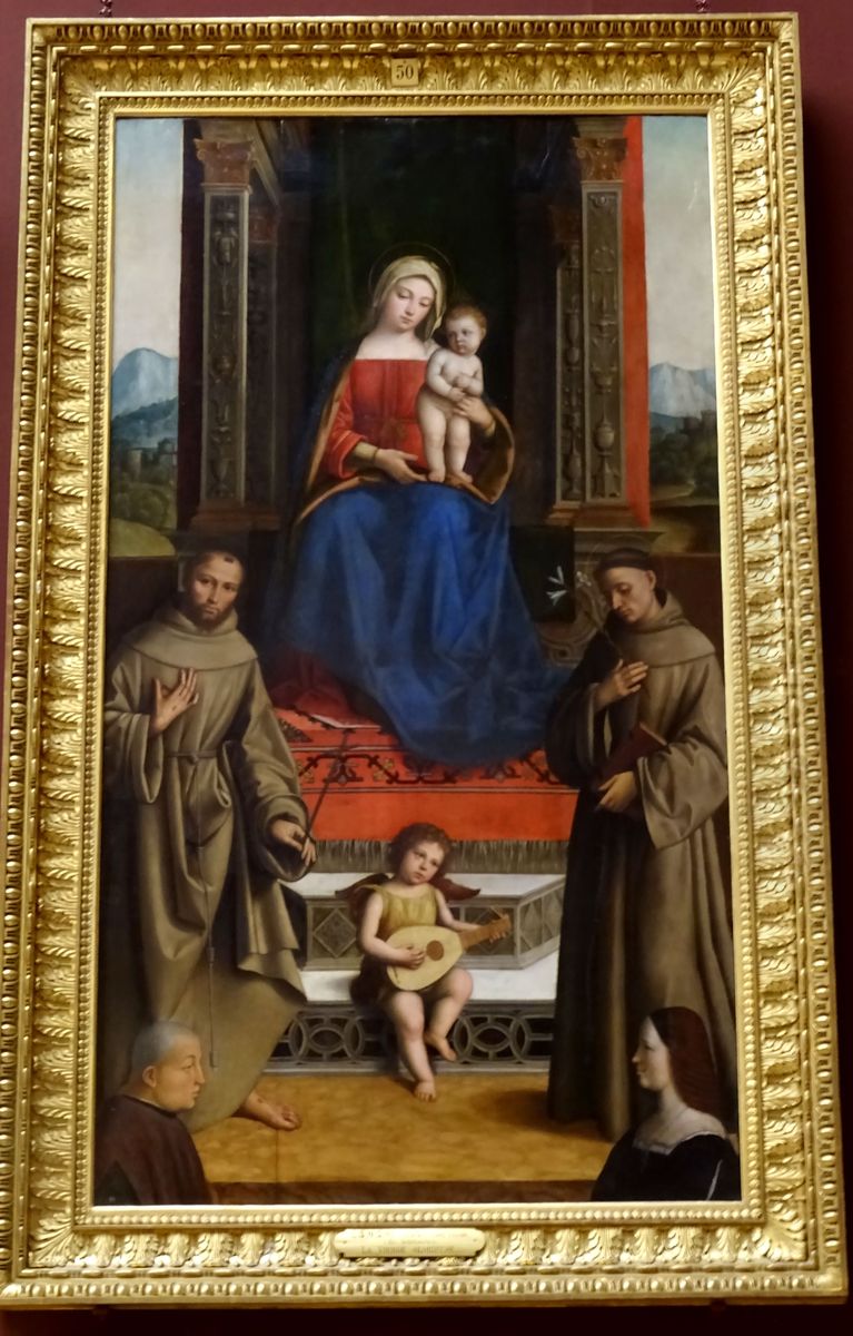La Vierge et l'Enfant en trone entre saint Francois, saint Antoine et deux donateurs Oil Painting by Niccolo Pisano