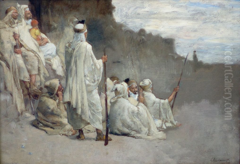 Guerriers arabes au repos Oil Painting by Gustave Achille Guillaumet