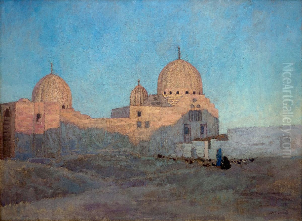 Les domes de la mosquee Barkouk, Le Caire Oil Painting by Emile-Rene Menard