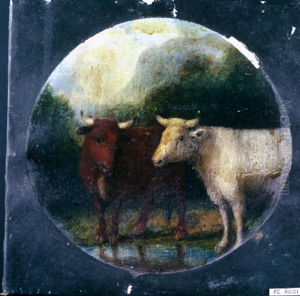 Cattle in mountain landscape Oil Painting by Hugh Hughes
