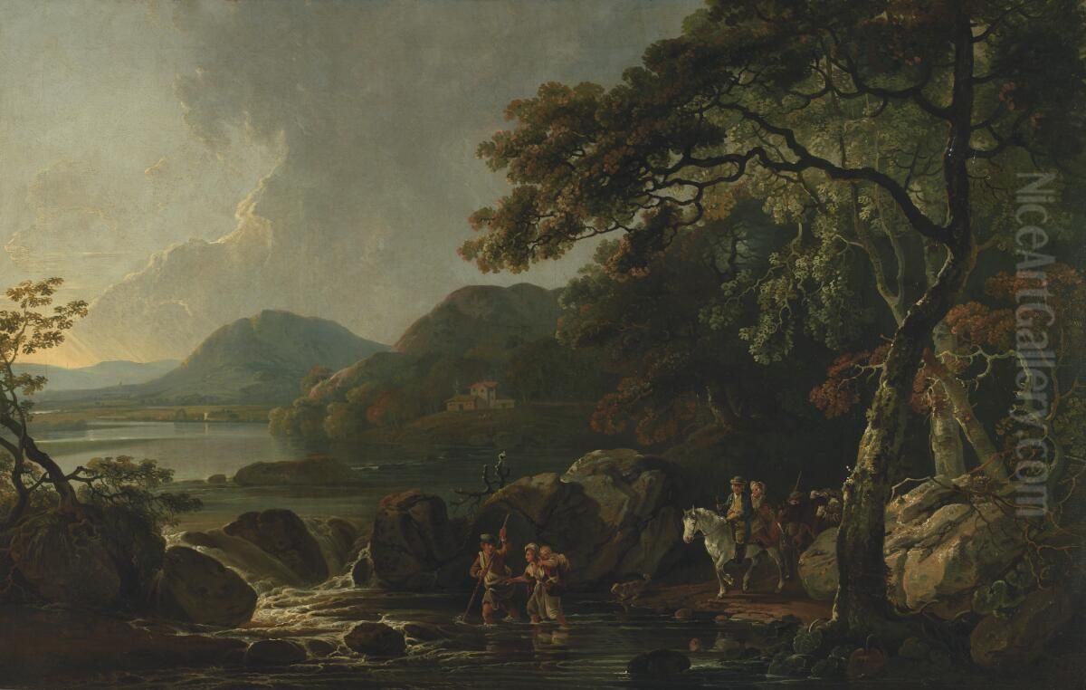 estuary scene in Scotland Oil Painting by Julius Caesar Ibbetson