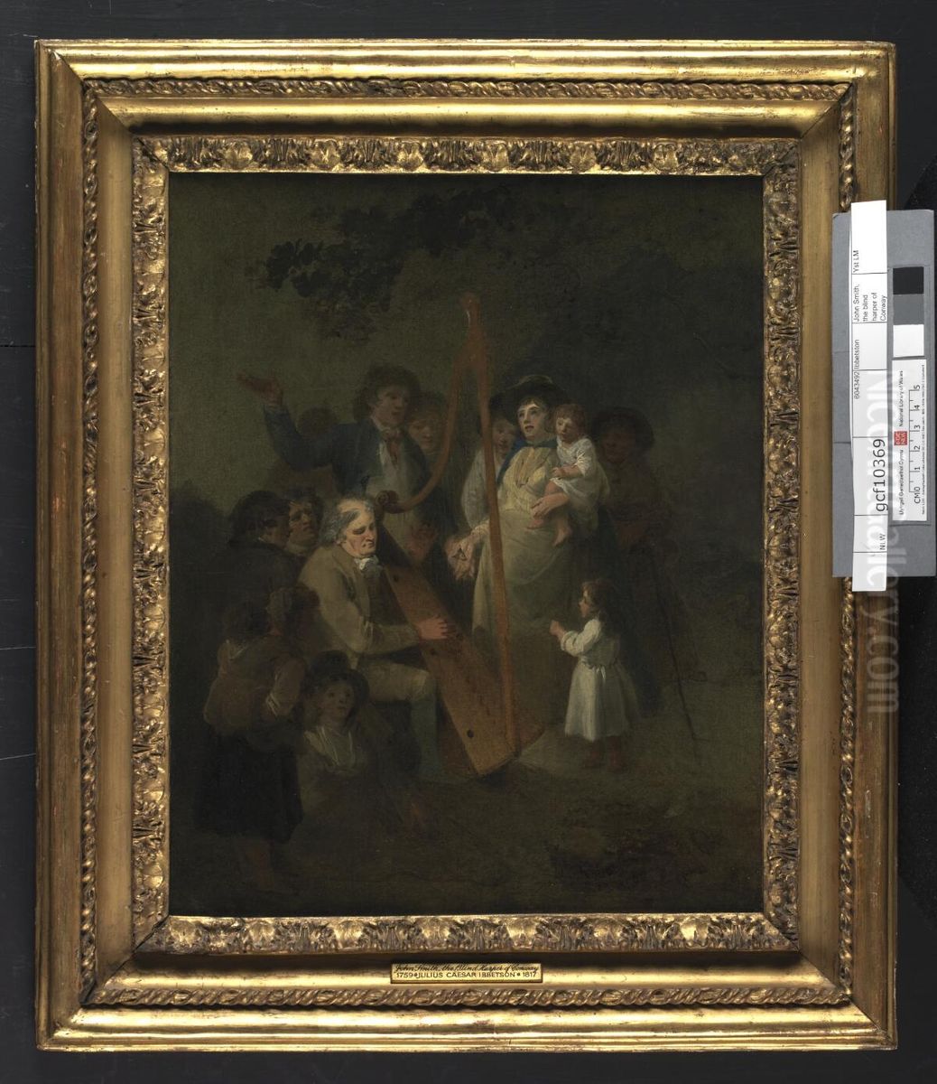 John Smith, the blind harper of Conway, with penillion singers Oil Painting by Julius Caesar Ibbetson