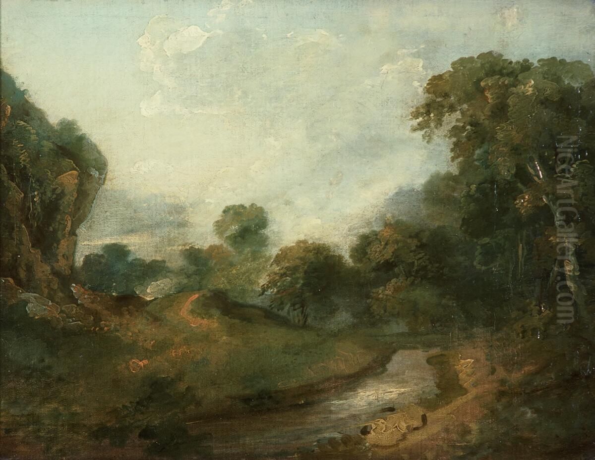 Landscape and river Oil Painting by Richard Wilson
