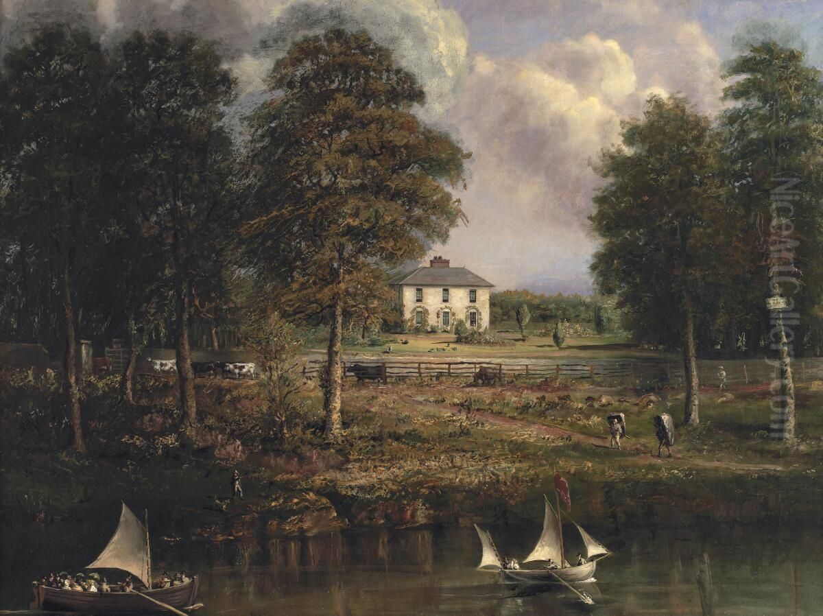 View of Pibwrwen Oil Painting by Hugh Hughes