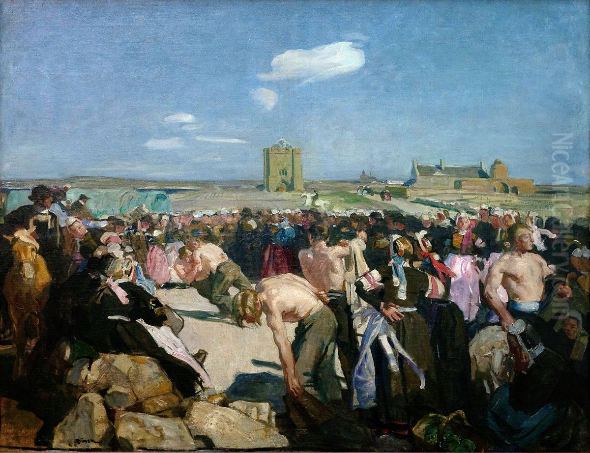 Les lutteurs a main plate, Penmarc'h Oil Painting by Lucien Simon