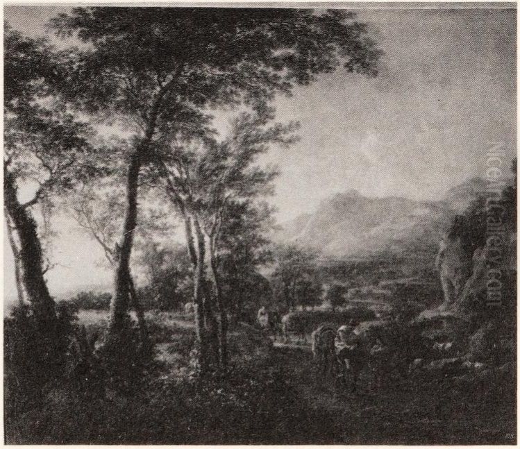 Mountain landscape with a mulerider Oil Painting by Jan Both