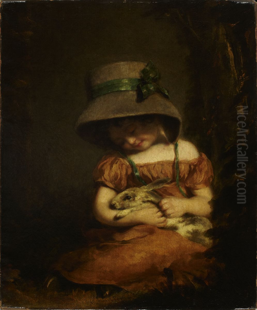 Girl with a Rabbit Oil Painting by John Hoppner