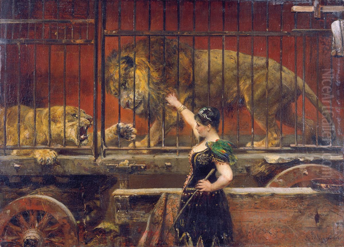 The Jealous Lioness Oil Painting by Paul Friedrich Meyerheim