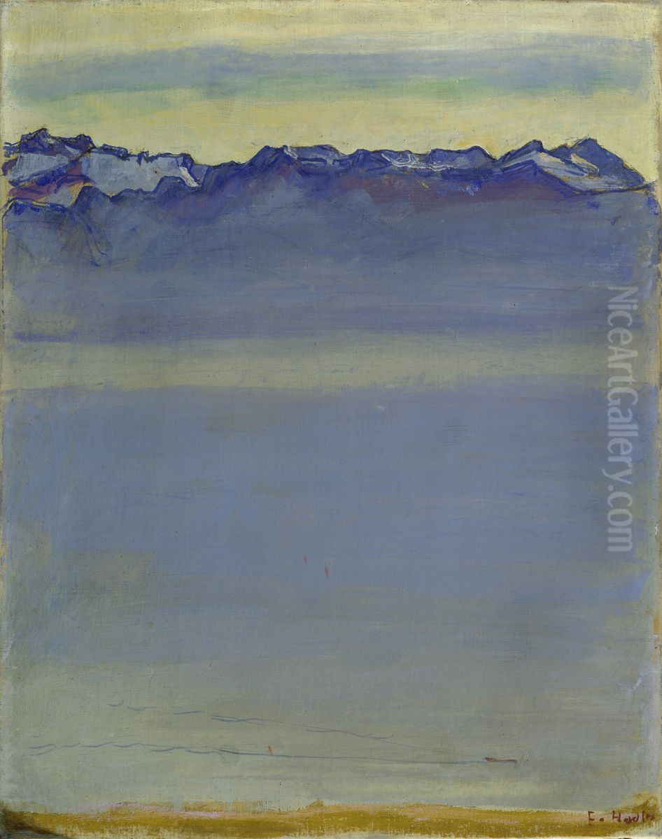 Genfer See mit den Savoyer Alpen Oil Painting by Ferdinand Hodler