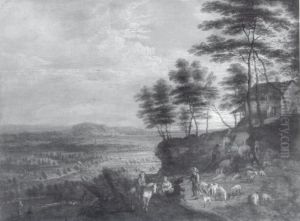 Landscape with Herd of Cattle before a Panoramic View