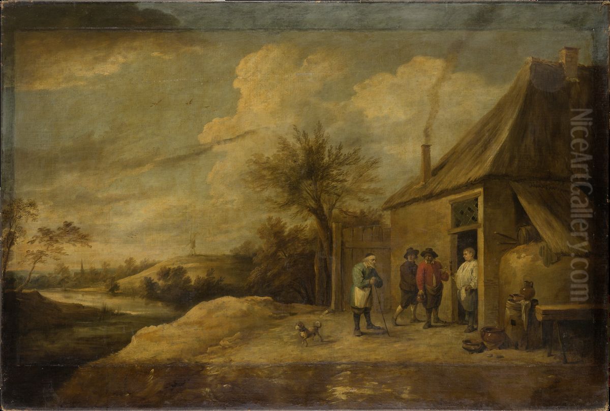 Landschaft mit einem Wirtshaus am Fluss Oil Painting by David Teniers the Younger