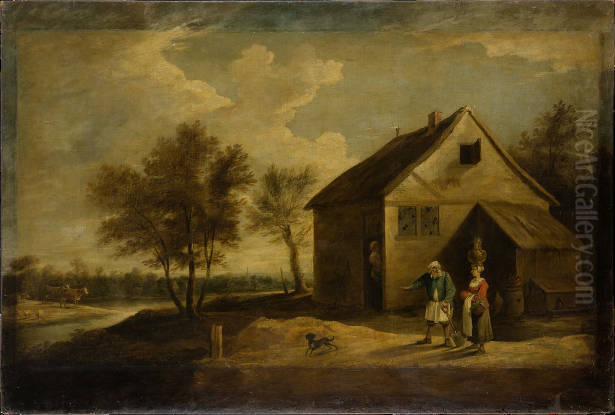 Landschaft mit Bauern vor ihrem Gehoft Oil Painting by David Teniers the Younger