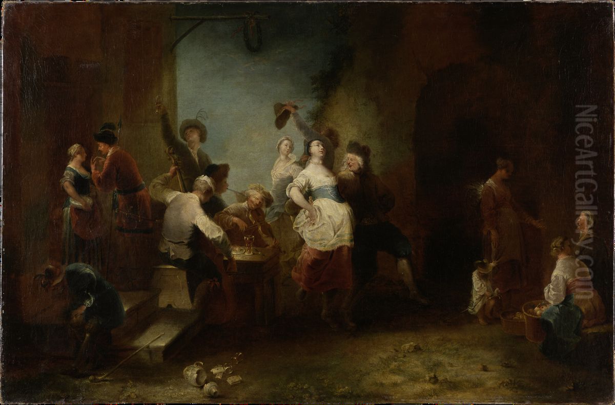 Frohliche Gesellschaft beim Tanz vor einem Wirtshaus Oil Painting by Januarius Zick
