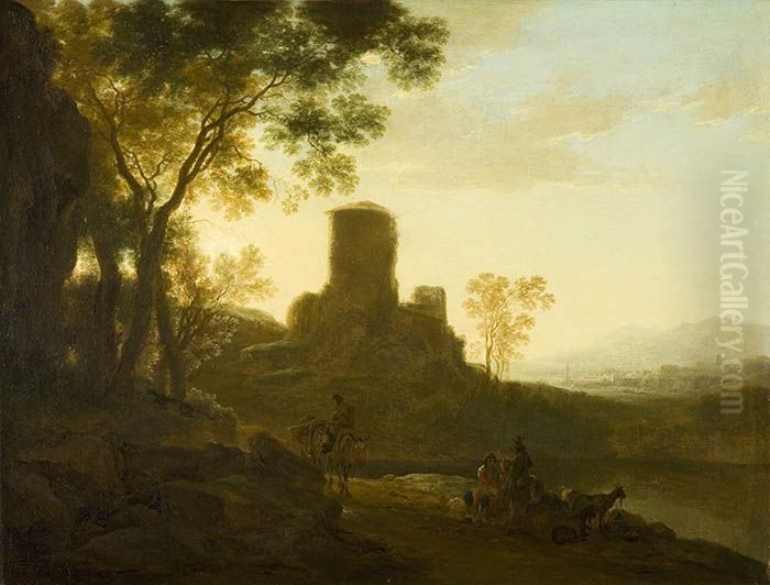 Italianate Landscape with Old Tower Oil Painting by Jan Both