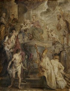Die mystische Vermahlung der heiligen Katharina (Entwurf fur das Hochaltarbild der Augustinerkirche in Antwerpen), Ruckseite: zwei Reiterkampfe