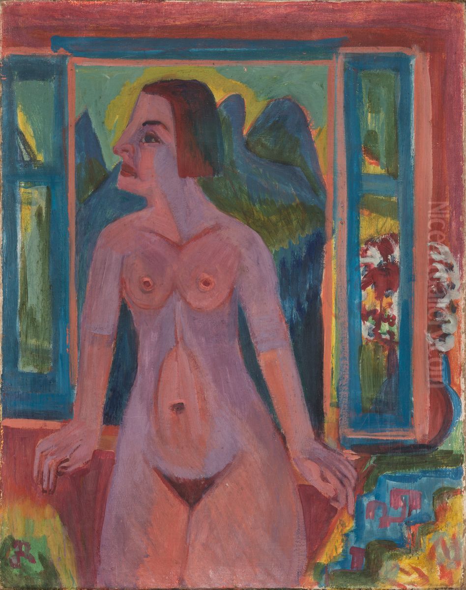 Nude Woman at window Oil Painting by Ernst Ludwig Kirchner