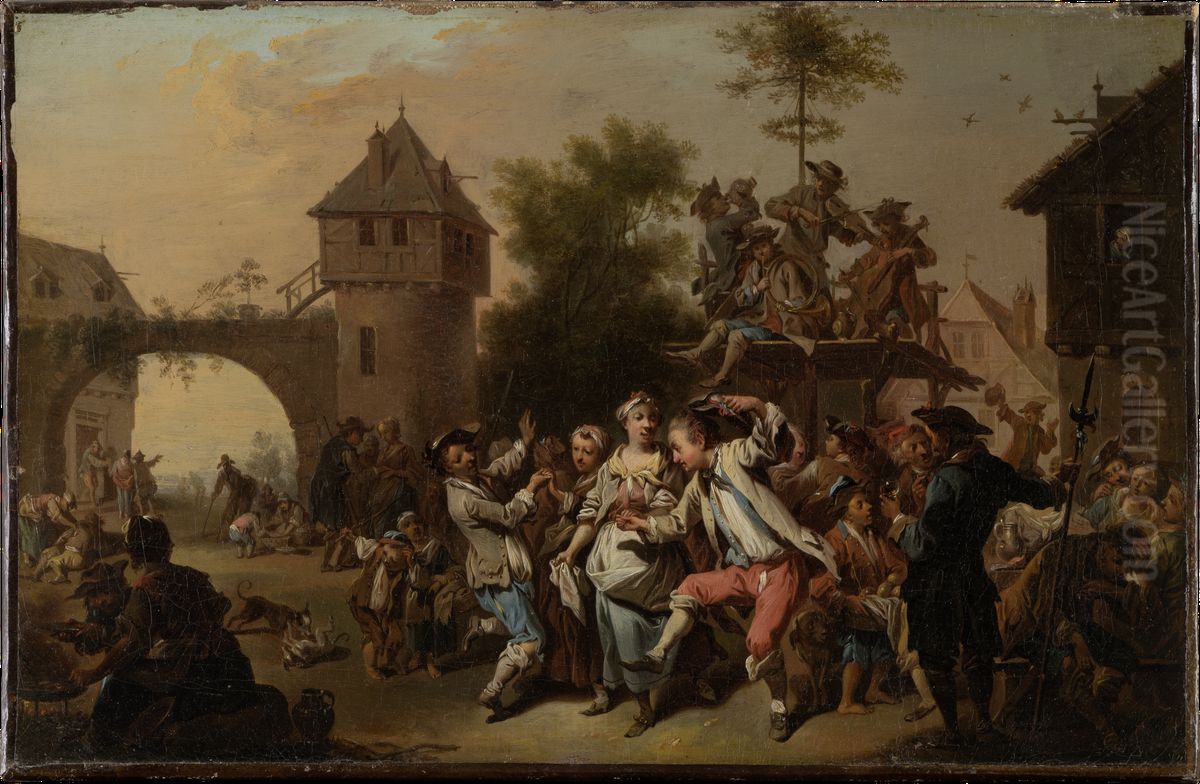 Tanz auf der Dorfstrasse Oil Painting by Johann Conrad Seekatz