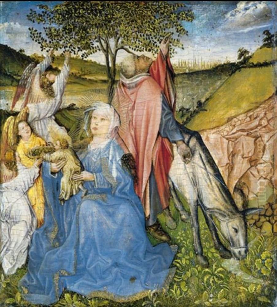 Painted Marble Panel in a Stone Frame Oil Painting by Meister der Madonna von Covarrubias