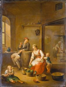 Eine Bauernfamilie in hauslicher Beschaftigung