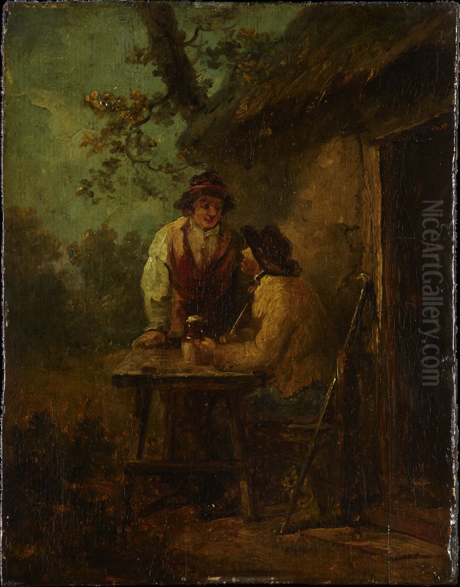 Peasants in front of a Hut Oil Painting by George Morland