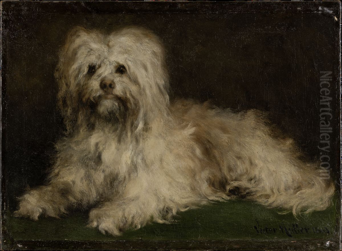 Der Seidenpinscher Puss Oil Painting by Victor Muller