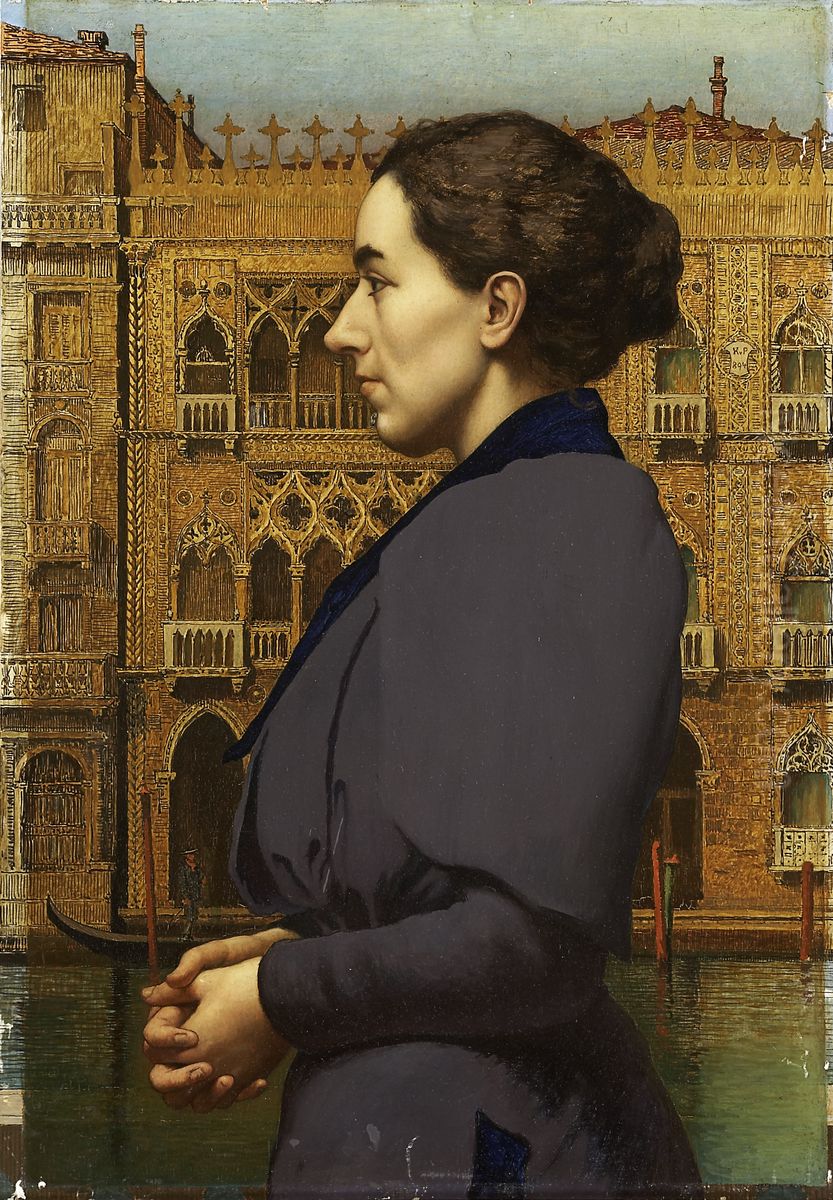 Bildnis Anna Cossmann vor der Ca' d'Oro in Venedig Oil Painting by Carl Freiherr von Pidoll zu Quintenbach
